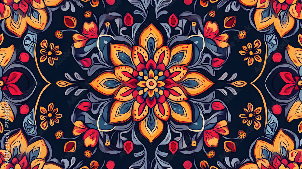 Fototapeta premium Indian Rangoli Folk Tile Pattern