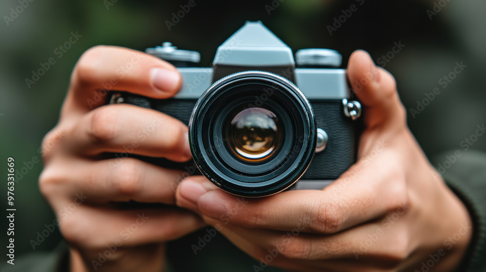 A person holding a camera in their hands with the lens facing forward, AI A person holding a camera in their hands with the lens facing forward, AI