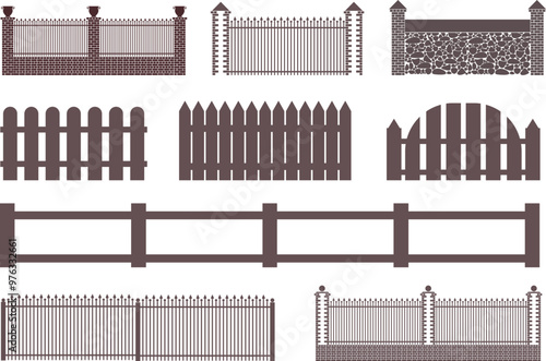 Fence set. Isolated fence on white background