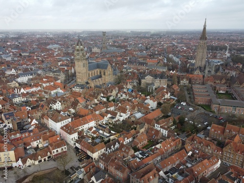 Brugge from an aerial perspective, highlighting its historical charm, architectural beauty, and scenic waterways 