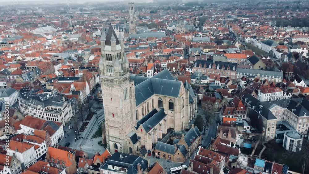 Brugge from an aerial perspective, highlighting its historical charm, architectural beauty, and scenic waterways Brugge from an aerial perspective, highlighting its historical charm, architectural beauty, and scenic waterways