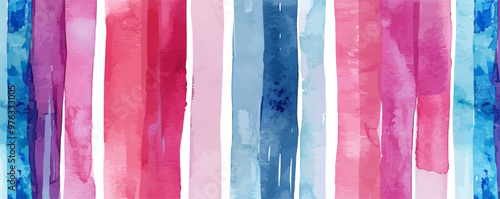 A colorful watercolor painting of a striped background with blue, pink