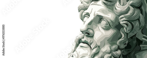 Classical Greek sculpture style portrait with marble textures and realistic shading, flat portrait, vector illustration.