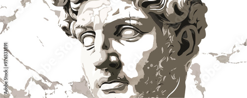 Classical Greek sculpture style portrait with marble textures and realistic shading, flat portrait, vector illustration.