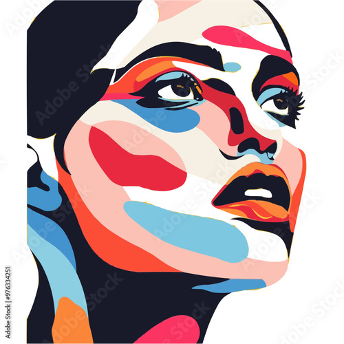 Contemporary abstract portrait with bold colors and unconventional features, flat portrait, vector illustration