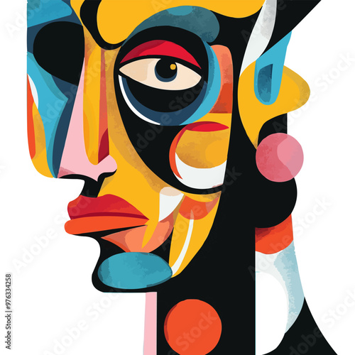 Contemporary abstract portrait with bold colors and unconventional features, flat portrait, vector illustration