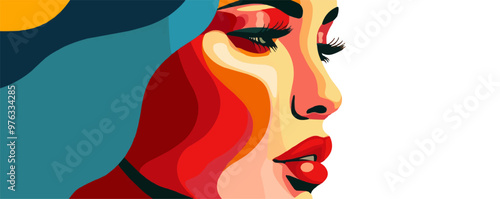 Contemporary abstract portrait with bold colors and unconventional features, flat portrait, vector illustration.