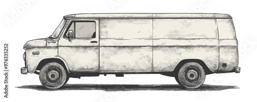 Vintage van truck hand drawn sketch engraving style. vector simple illustration