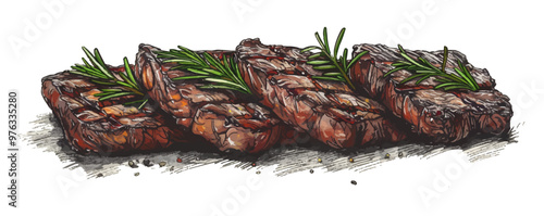 Steak barbecue drawing. BBQ meat hand drawn sketch. vector simple illustration