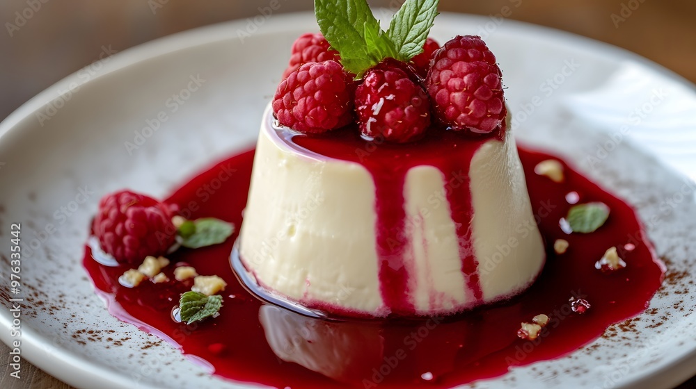 Bavarian cream with raspberry sauce Bavarian cream with raspberry sauce