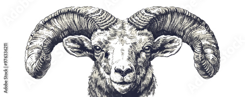 ram Engraving style. Simple pencil drawing vector
