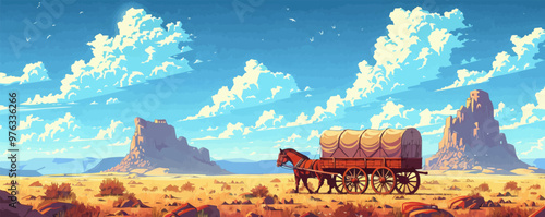Covered wagon stagecoach retro. vector simple illustration
