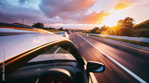 Car driving on the highway. Driving on the road. Night driving 