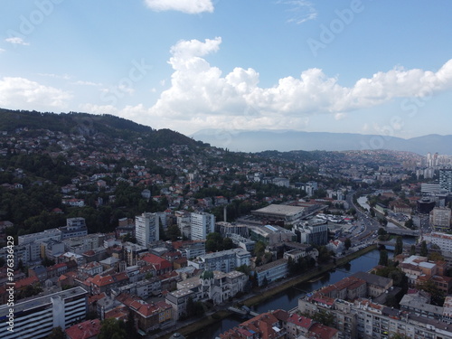 Drone aerial shot of Bosnia, Sarajevo, mostar