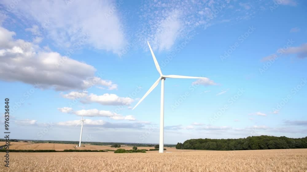 Serene Landscapes With Wind Turbines in Golden Fields Under Bright Blue Sky Serene Landscapes With Wind Turbines in Golden Fields Under Bright Blue Sky