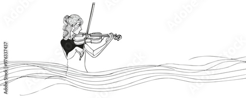 A woman playing a violin in a body of water