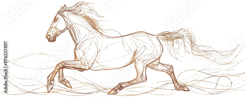 Continuous one line drawing running horse on a white background. vector illustration.