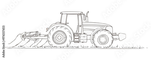 Continuous one line drawing tractor on a white background. vector illustration.