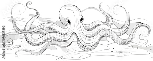 Continuous one line drawing octopus on a white background. vector illustration.