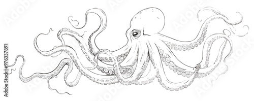 Continuous one line drawing octopus on a white background. vector illustration.