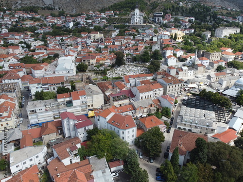 Obraz na płótnie Drone aerial shot of Bosnia, Sarajevo, Mostar, Stari Most Bridge w salonie