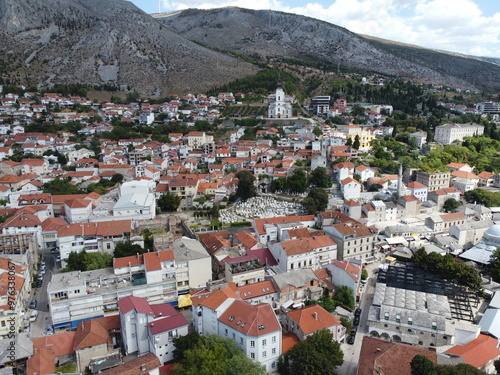 Obraz na płótnie Drone aerial shot of Bosnia, Sarajevo, Mostar, Stari Most Bridge w salonie