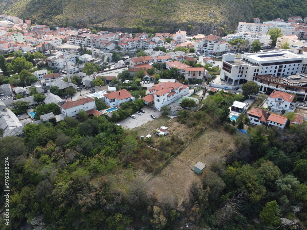 Drone aerial shot of Bosnia, Sarajevo, Mostar, Stari Most Bridge