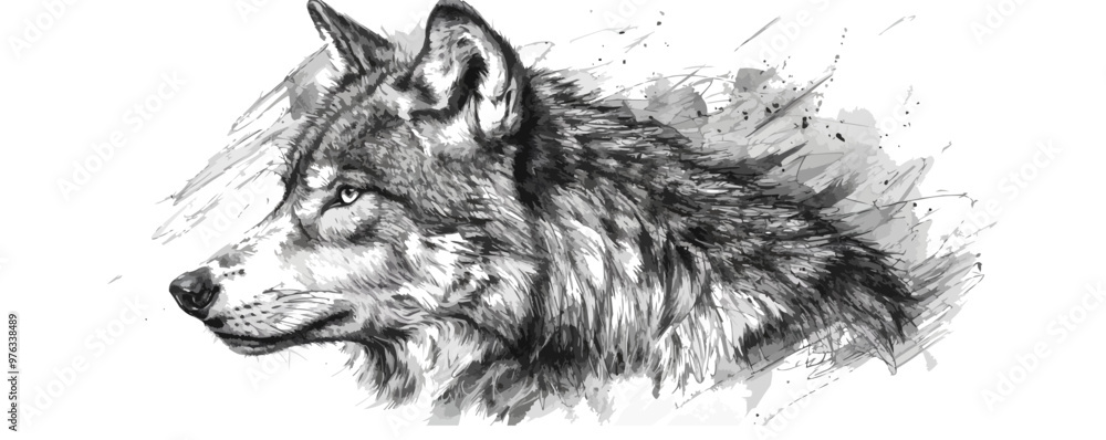Fototapeta wolf Engraving style. Simple pencil drawing. vector simple illustration