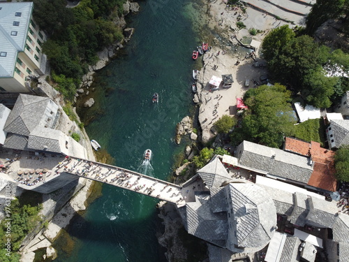 Obraz na płótnie Drone aerial shot of Bosnia, Sarajevo, Mostar, Stari Most Bridge w salonie