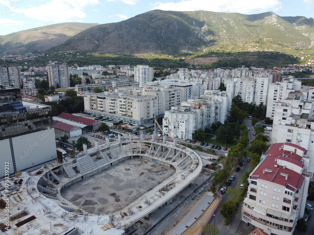 Drone aerial shot of Bosnia, Mostar, Stari Most Bridge