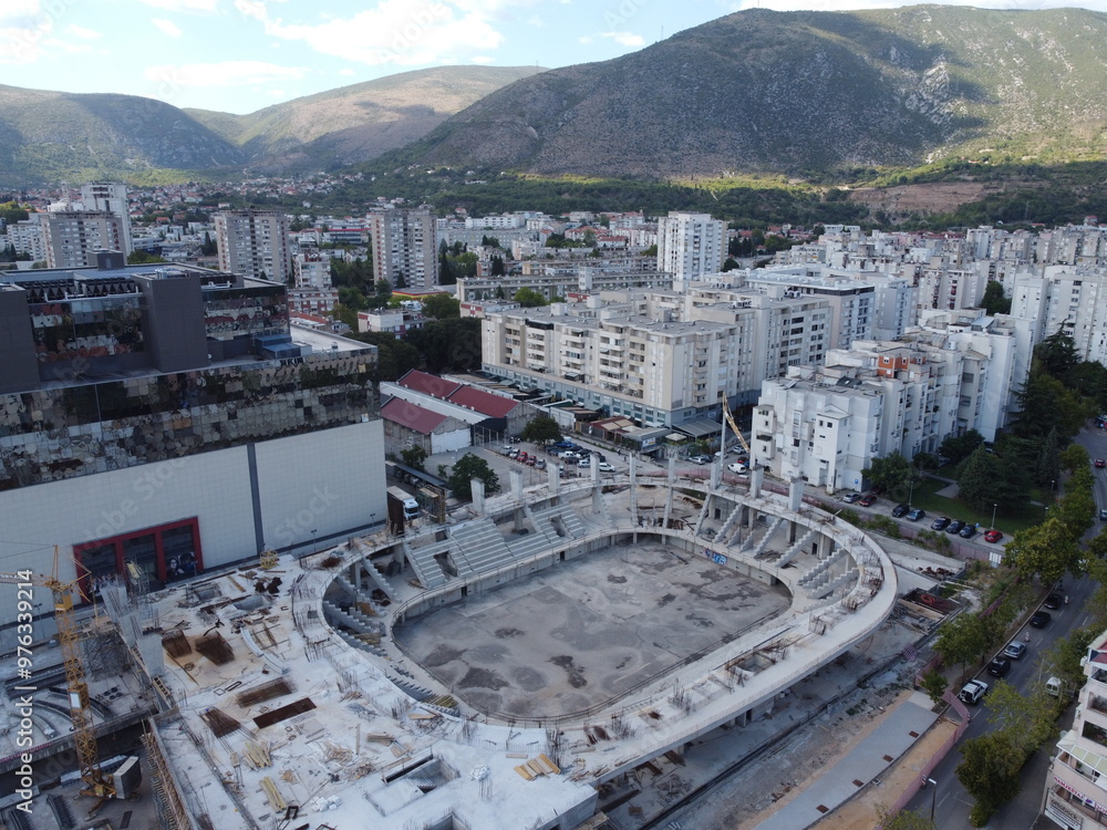 Drone aerial shot of Bosnia, Mostar, Stari Most Bridge