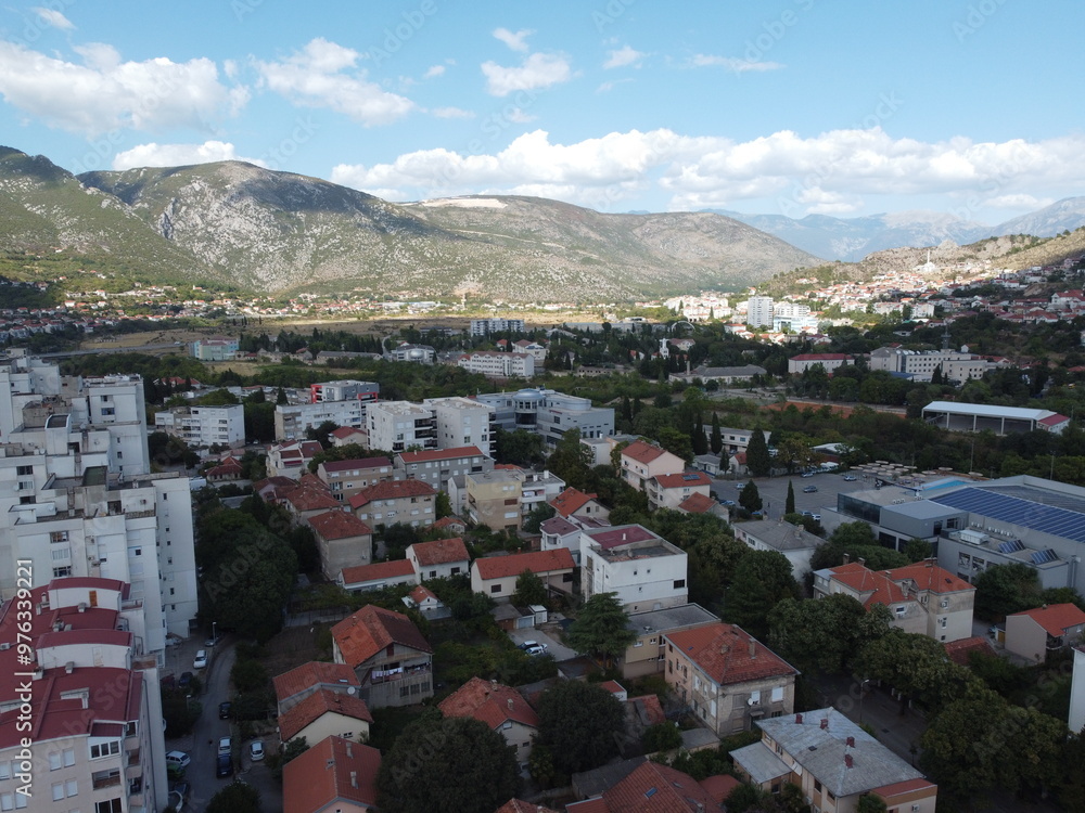 Drone aerial shot of Bosnia, Mostar, Stari Most Bridge