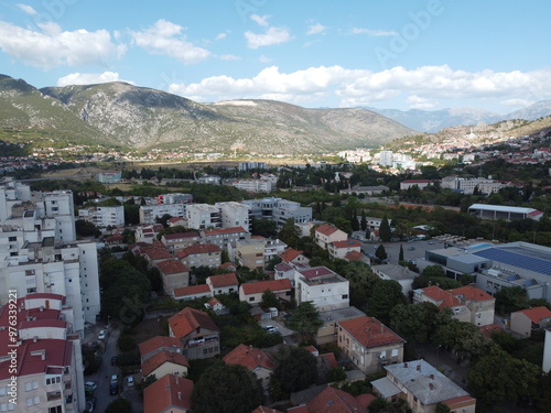 Obraz na płótnie Drone aerial shot of Bosnia, Mostar, Stari Most Bridge w salonie
