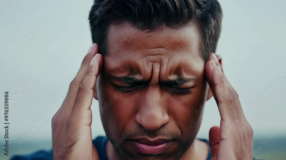 Man holding his head with a stressed expression
Man holding his head with a stressed expression