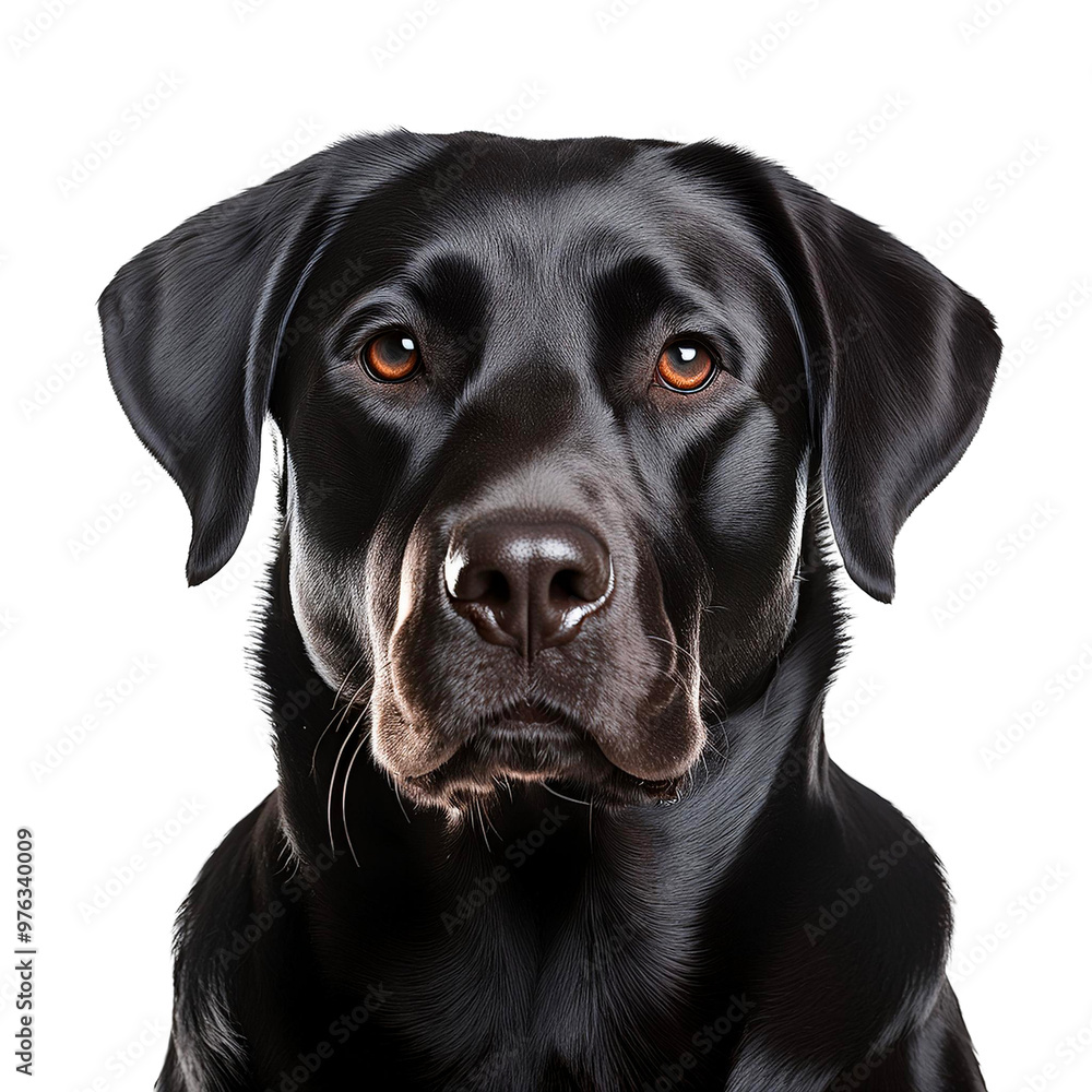 Close-up of a black labrador retriever, isolated on transparent background Close-up of a black labrador retriever, isolated on transparent background