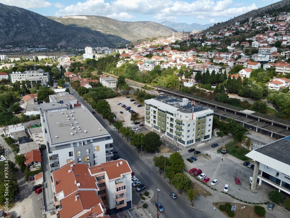 Drone aerial shot of Bosnia, Mostar, Stari Most Bridge