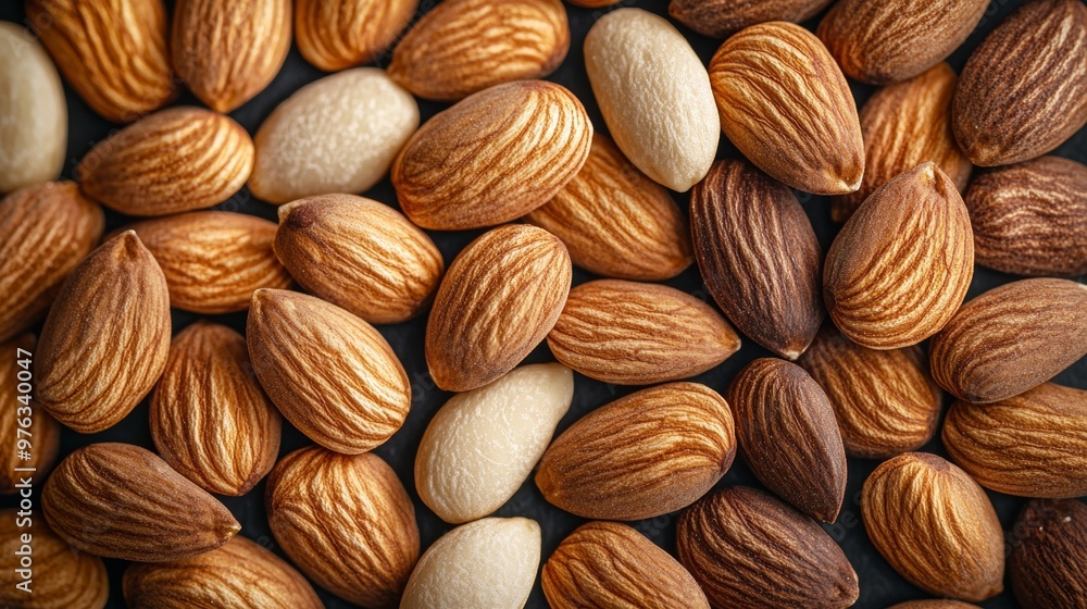 Close-up of assorted almond nuts, texture concept Close-up of assorted almond nuts, texture concept