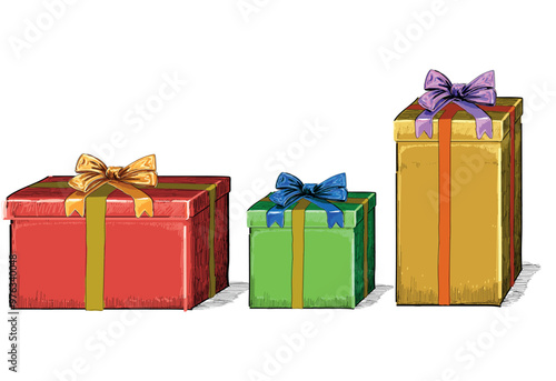 set of different box christmas present with ribbon gift vector isolated on white background photo