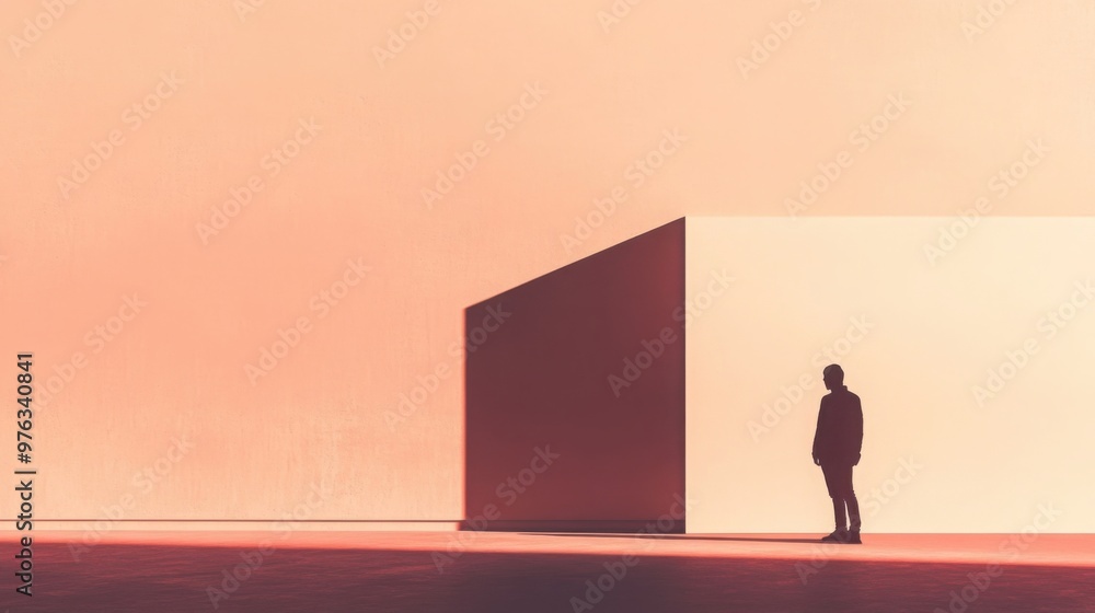 a person standing in front of a blank wall, their shadow forming a complex, abstract shape that symbolizes inner thoughts and emotions. a person standing in front of a blank wall, their shadow forming a complex, abstract shape that symbolizes inner thoughts and emotions.