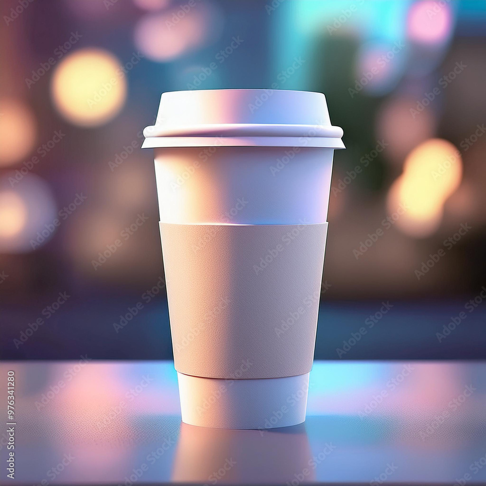 Product mockup, disposable coffee cup, blurred background Product mockup, disposable coffee cup, blurred background