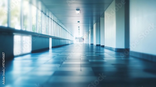 Wide blurred background of an empty building pathway or hallway representing a perspective view Ideal for banner backgrounds or concepts related to success