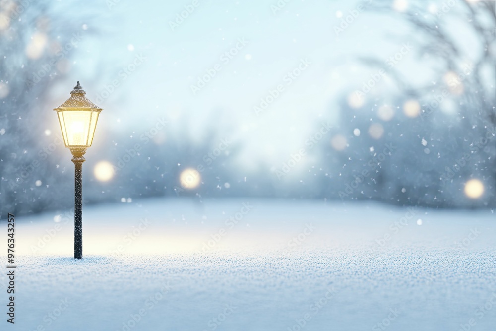 Illuminated Street Light Covered in Snow, Casting a Warm Glow on a Quiet Winter Night, Emphasizing the Serenity and Beauty of a Snowy Urban Landscape Illuminated Street Light Covered in Snow, Casting a Warm Glow on a Quiet Winter Night, Emphasizing the Serenity and Beauty of a Snowy Urban Landscape
