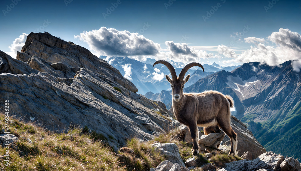 Obraz premium Alpine ibex standing on rocky mountain slope in the Alps