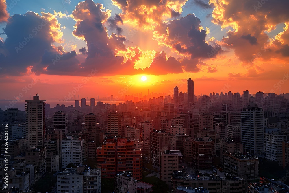 Fototapeta premium Breathtaking Sunset Over a Bustling City Skyline