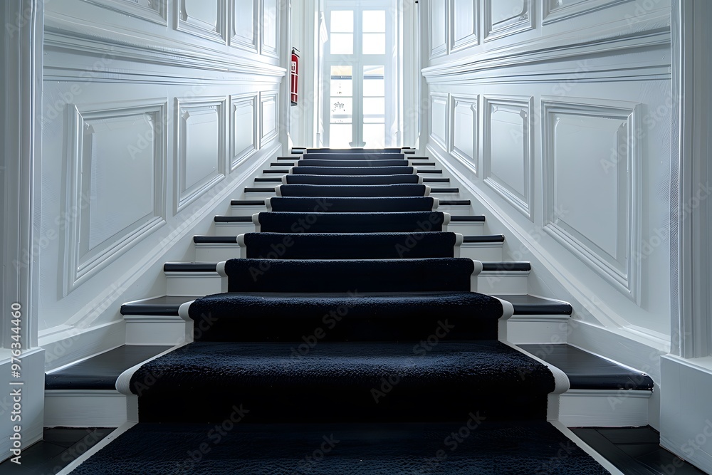 Obraz premium Elegant Staircase with Plush Carpet Leading to Bright Light