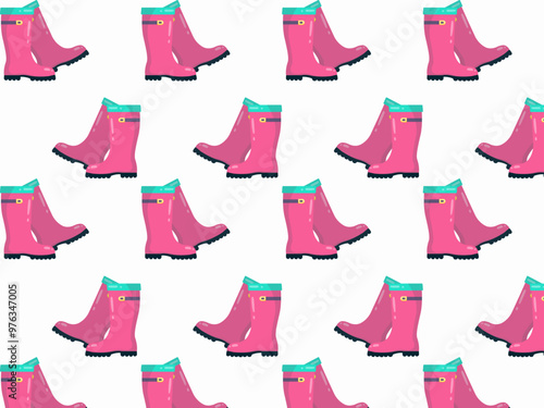 Pattern of pink rubber boots. Vector illustration