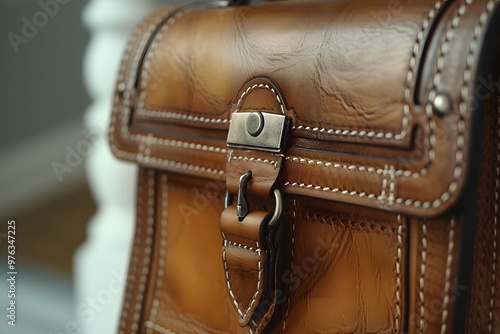 Elegant Brown Leather Bag with Detailed Stitching and Closure