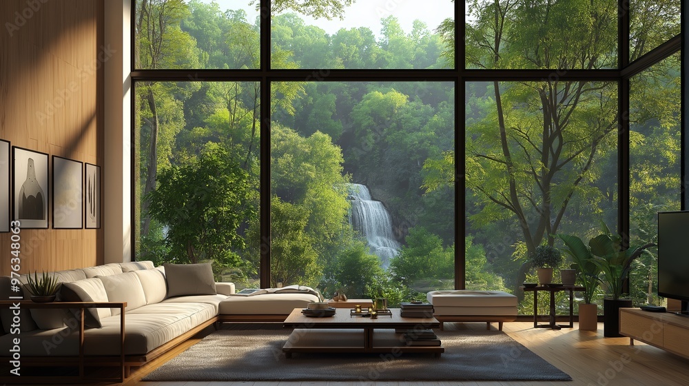 Living room interior with large window Living room interior with large window