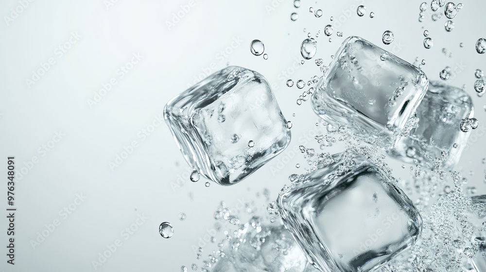 3D render of ice cubes with water droplets on a light background 3D render of ice cubes with water droplets on a light background