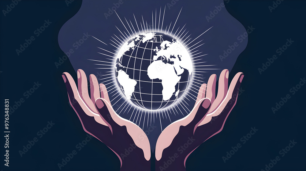Obraz premium Two Hands with a Glowing Globe Illustration